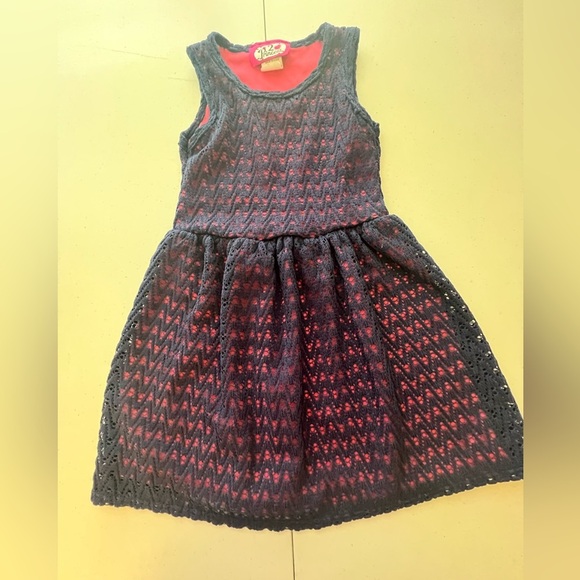 PRINCESS 2 GIRLS SIZE 4 NAVY BLUE OPEN WEAVE OVER FULL PINK LINING DRESS - Picture 1 of 8